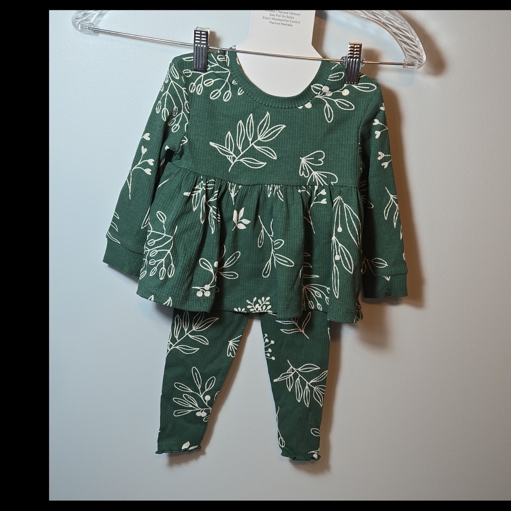 Member's Mark 2-Piece Floral Outfit Set with Ruffle, Top & Bottom, 12M, Green